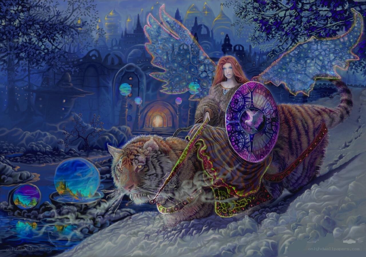 fairy riding a tiger