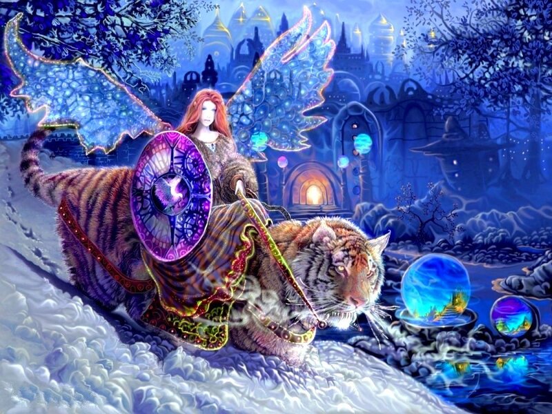 fairy riding a tiger