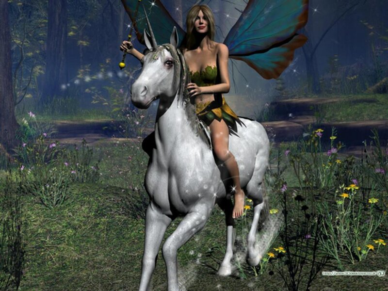 Fairy Riding Unicorn — Green, Magical