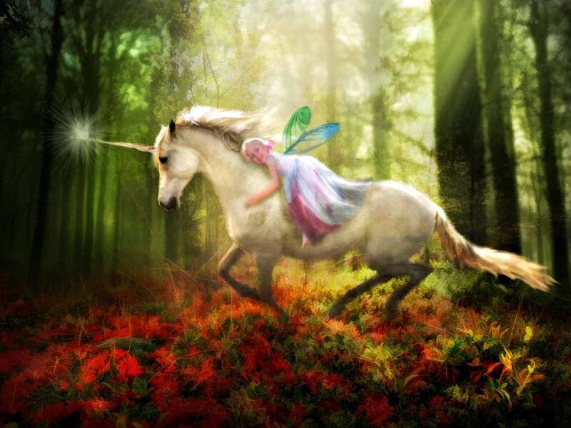 Fairy Riding Unicorn — Green, Serene