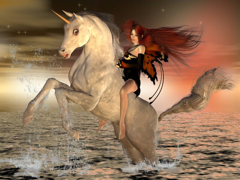 Fairy Riding Unicorn — White, Dramatic