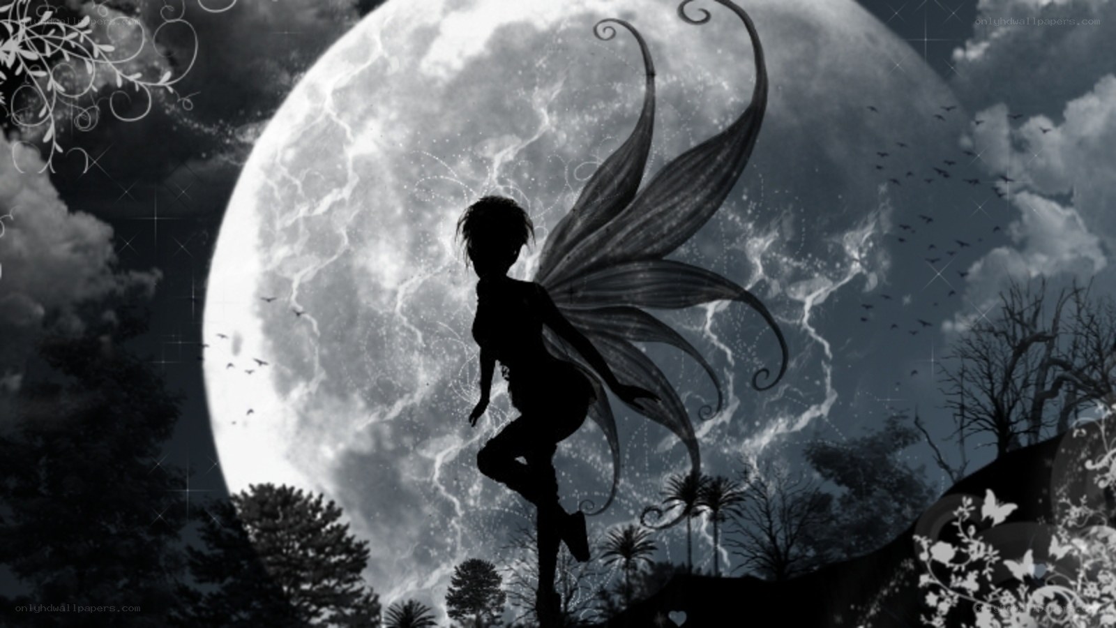 fairy silhouette against moon