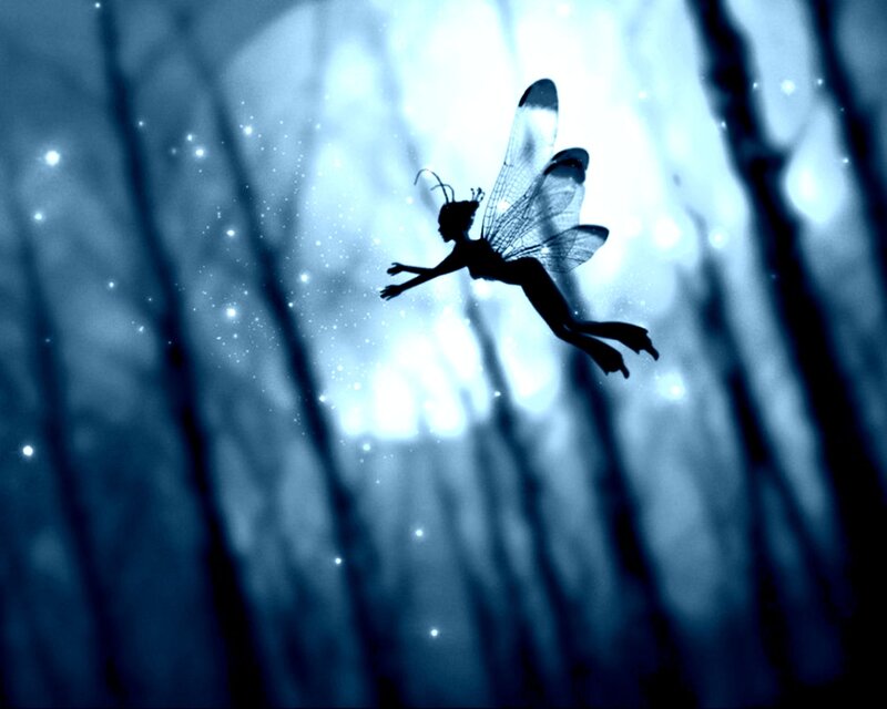 Fairy Silhouette Flying — Blue