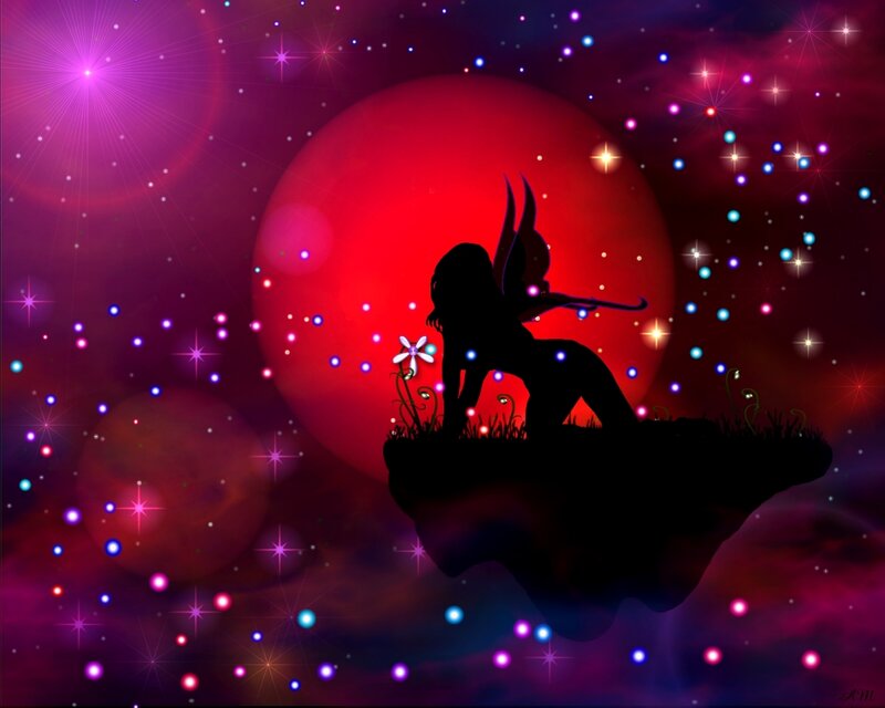 fairy silhouette on floating island