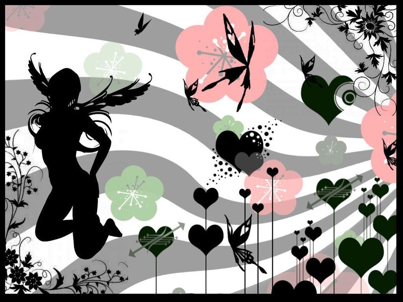 fairy silhouette with hearts and flowers
