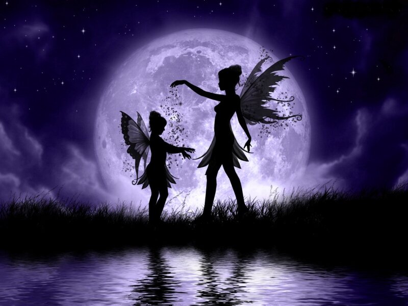 Fairy silhouettes under moonlight