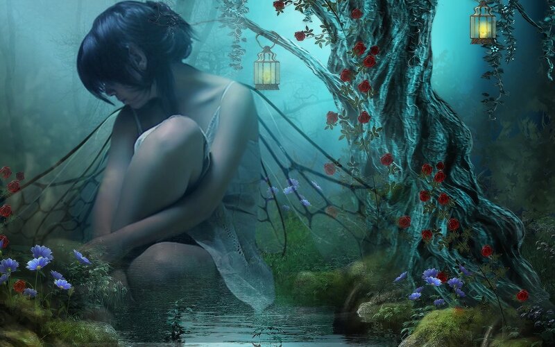Fairy Sitting by Stream