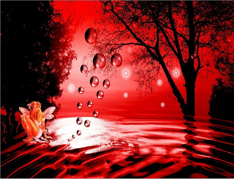 Fairy Sitting by Water — Red