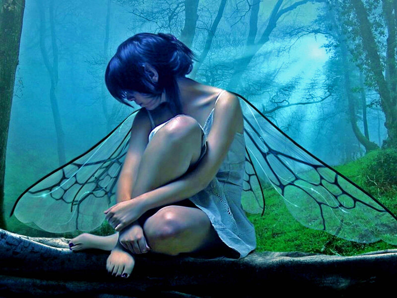 Fairy Sitting in Forest — Blue