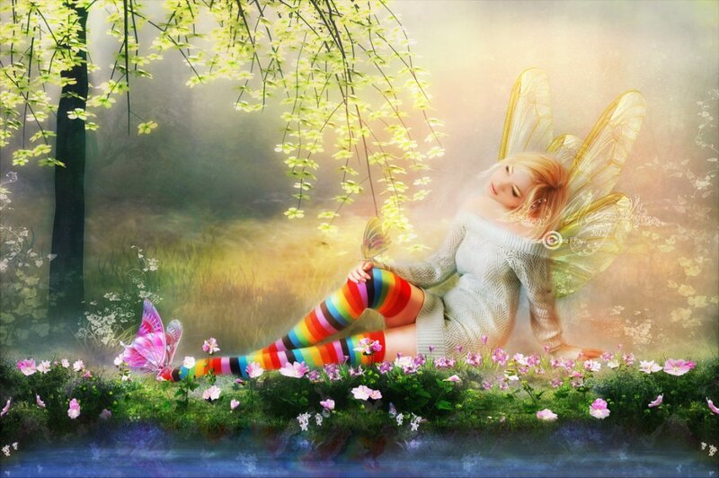Fairy Sitting in Forest — Green