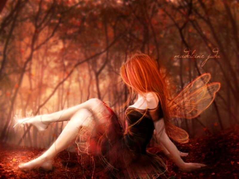 Fairy Sitting in Forest — Red