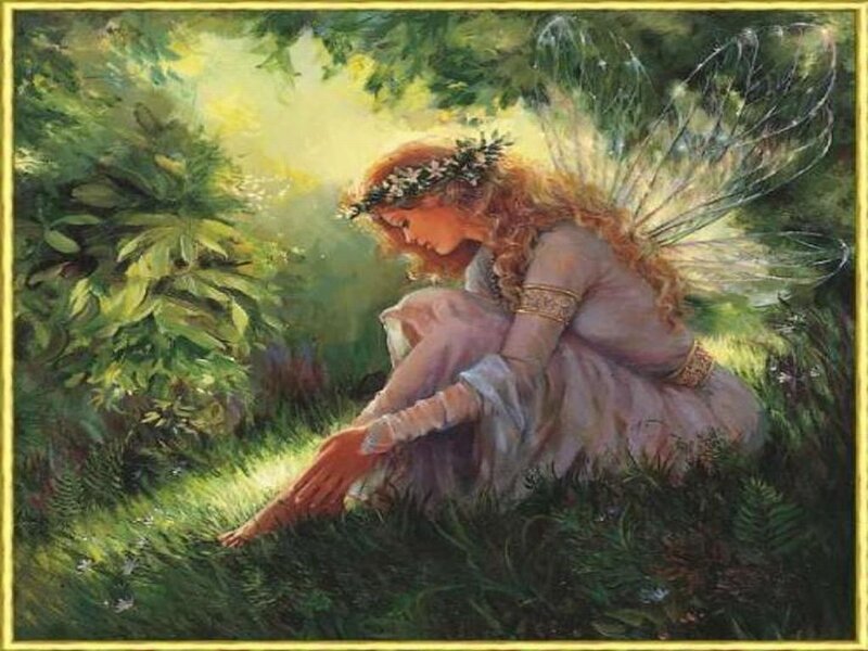 Fairy Sitting in Grass — Green, Serene