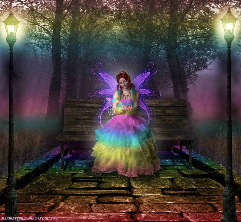 Fairy Sitting on Bench — Purple