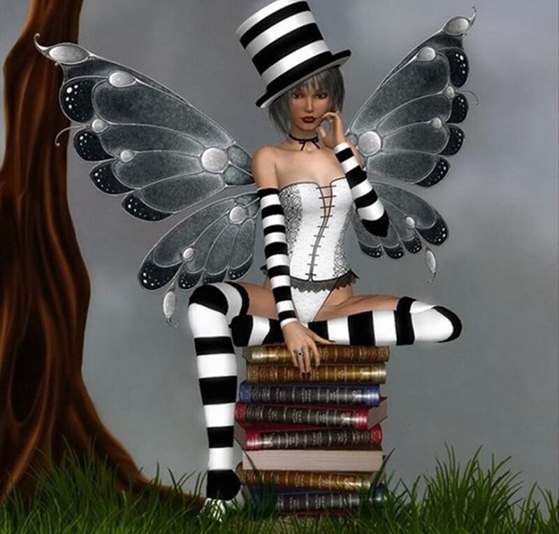 Fairy Sitting on Books — Black