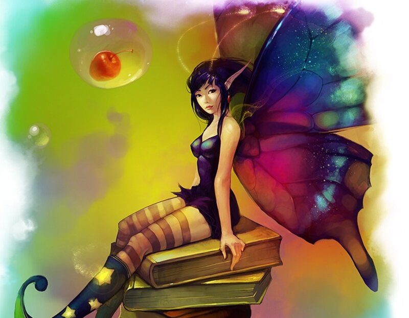 Fairy Sitting on Books — Purple