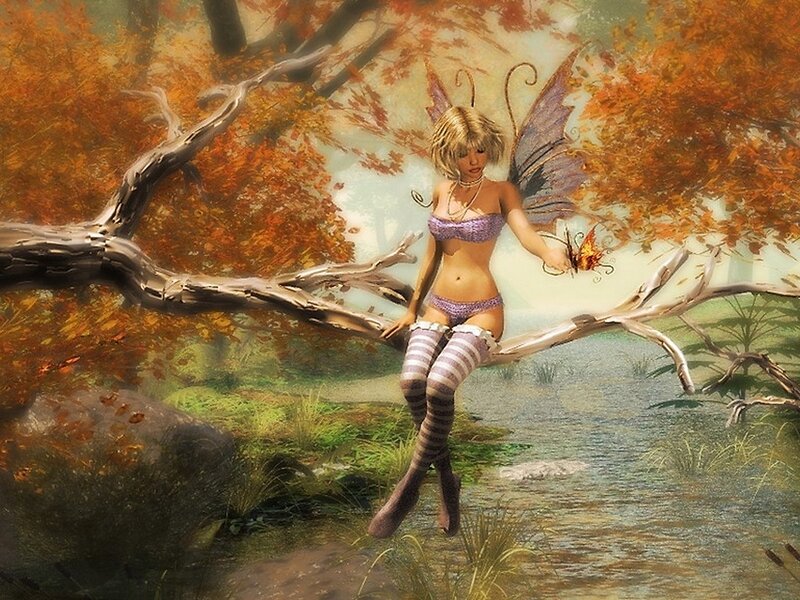 Fairy Sitting on Branch — Orange