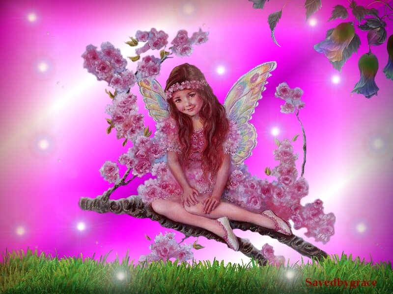 Fairy Sitting on Branch — Pink