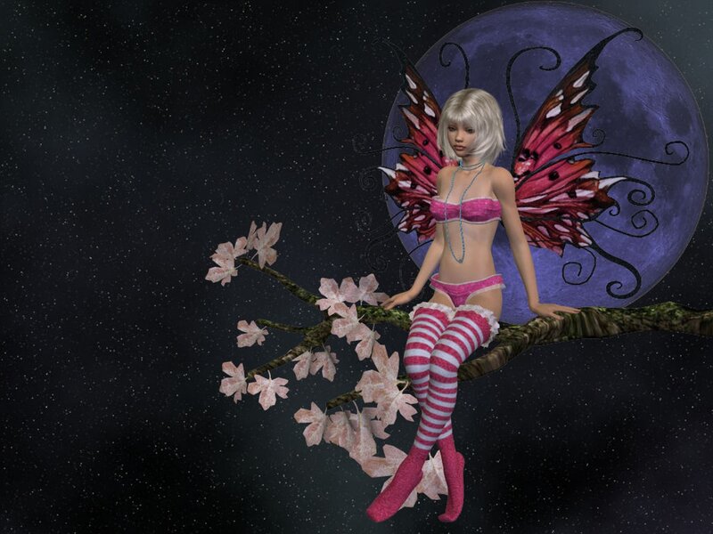 Fairy Sitting on Branch — Purple