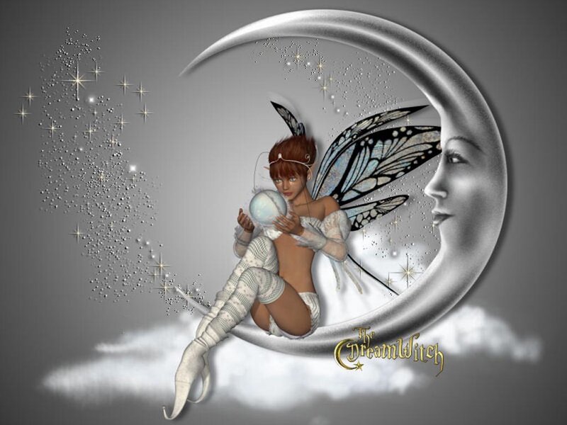 Fairy Sitting on Crescent Moon — Gray