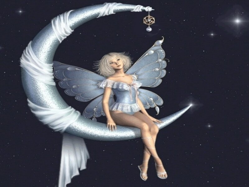 Fairy Sitting on Crescent Moon