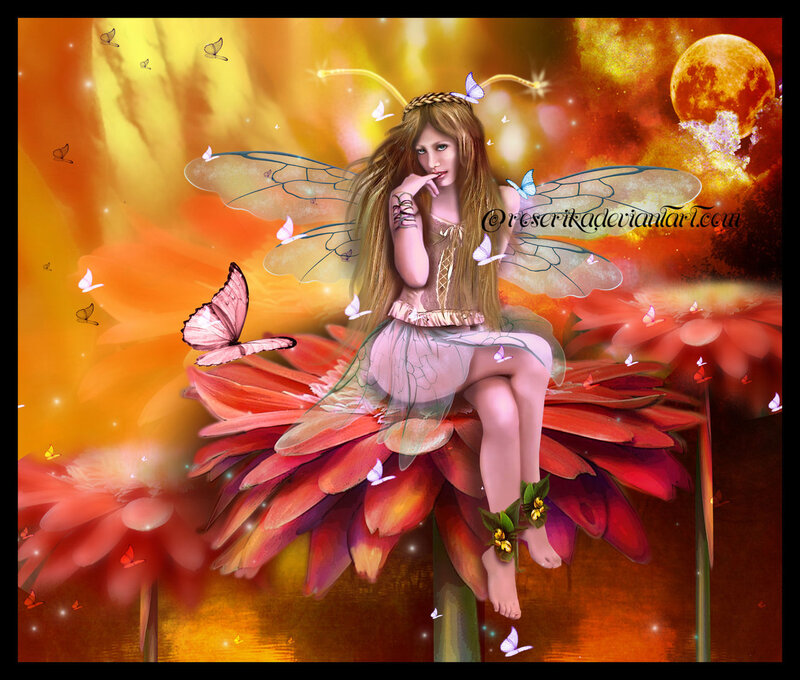 Fairy Sitting on Flower — Orange