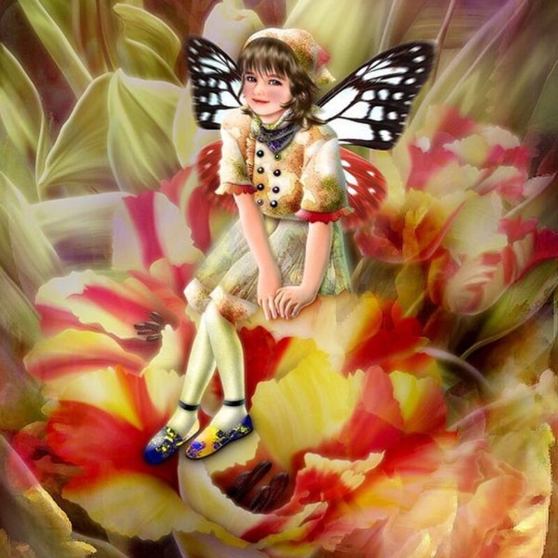 Fairy Sitting on Flower — Yellow, Whimsical