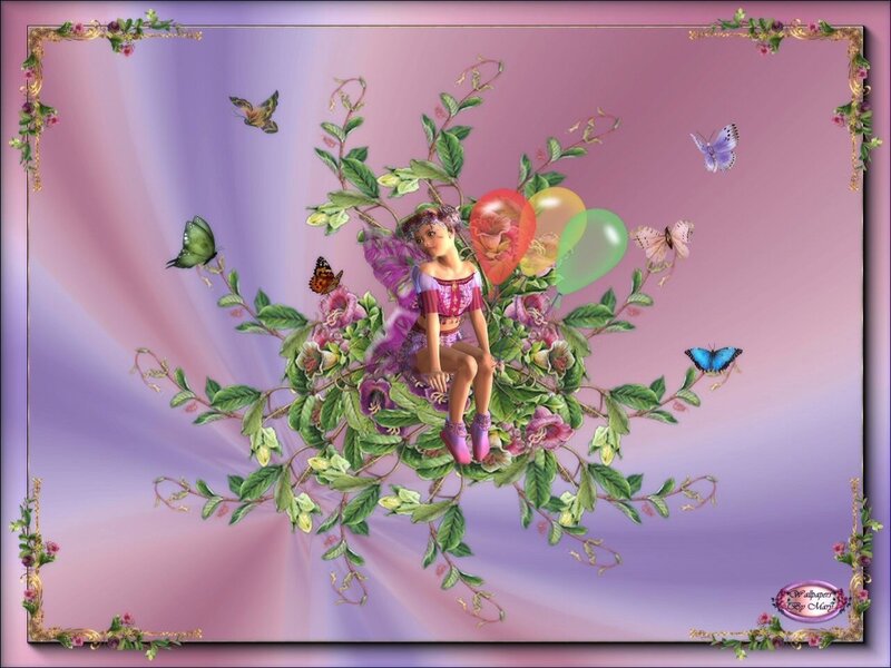 Fairy Sitting on Flowers — Purple