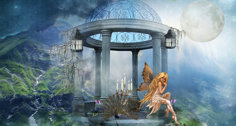 Fairy Sitting on Gazebo — Blue