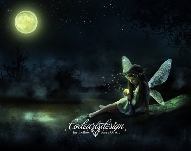 Fairy Sitting on Log — Black