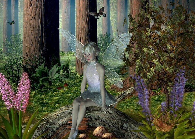 Fairy Sitting on Log — Green