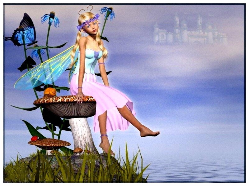 Fairy Sitting on Mushroom — Blue