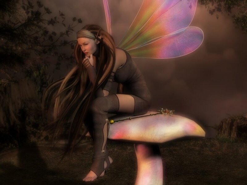 Fairy Sitting on Mushroom — Brown