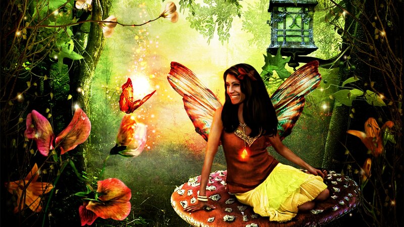 Fairy Sitting on Mushroom — Green, Magical