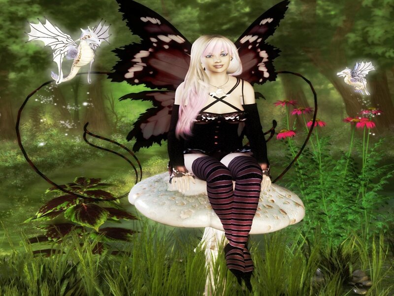 Fairy Sitting on Mushroom — Green