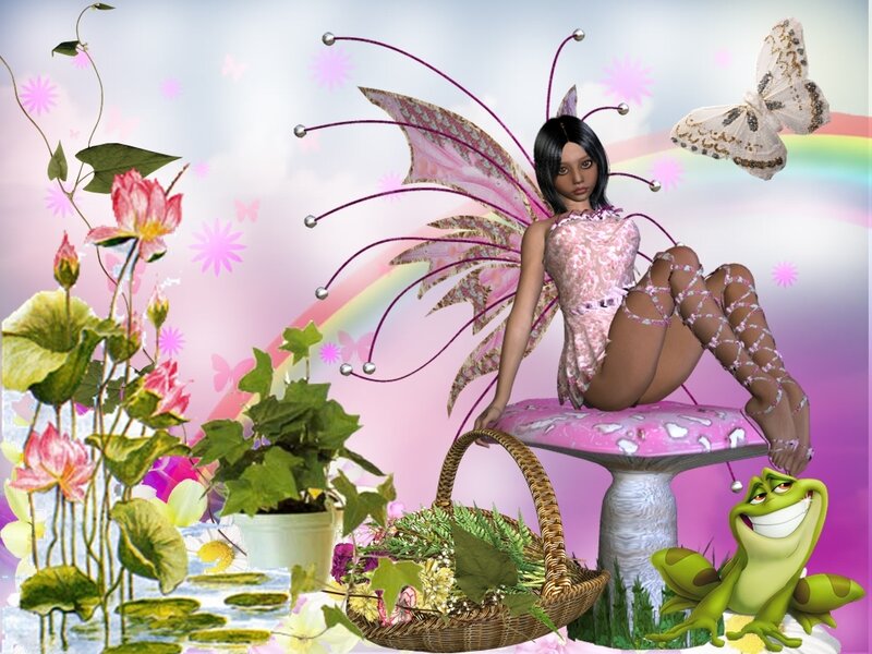 Fairy Sitting on Mushroom — Pink