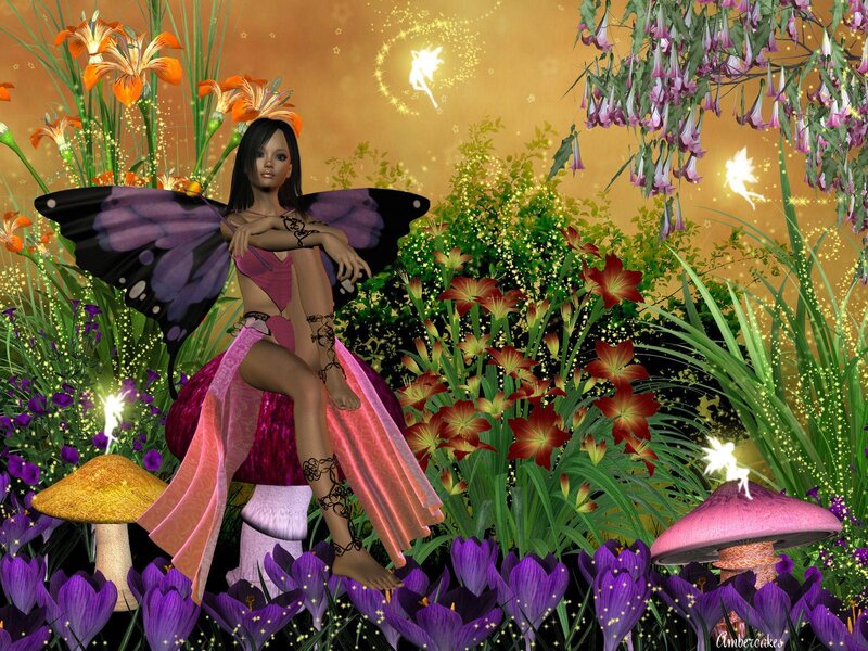 Fairy Sitting on Mushroom — Purple, Magical, Night