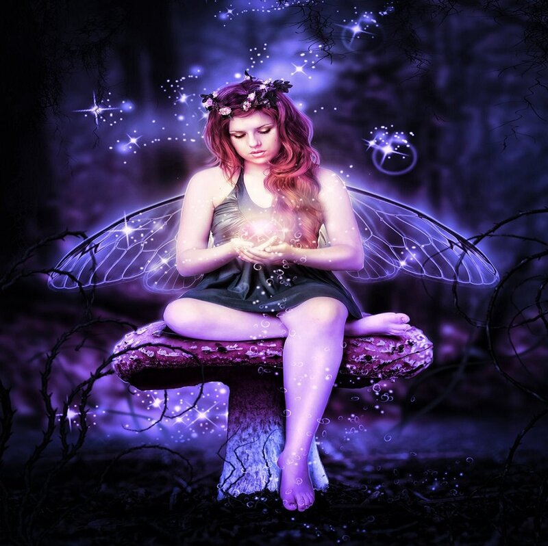 Fairy Sitting on Mushroom — Purple, Magical