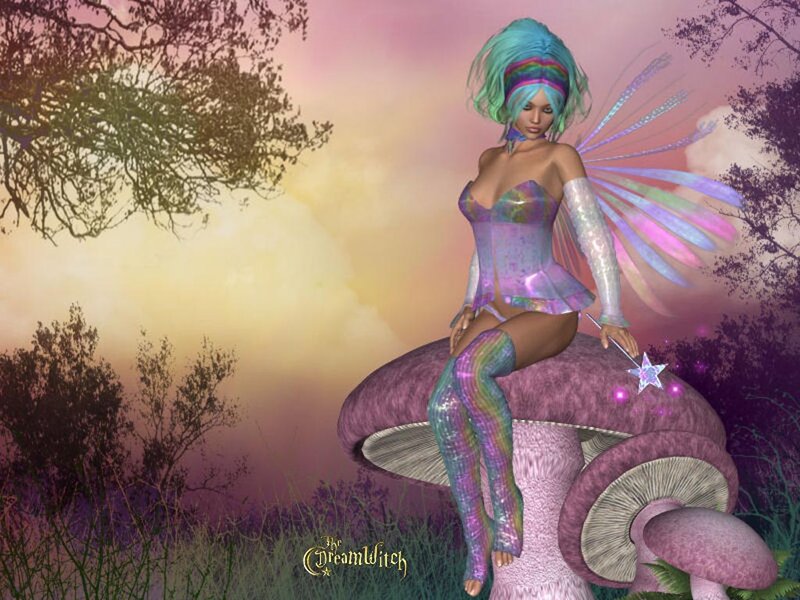 Fairy Sitting on Mushroom — Purple