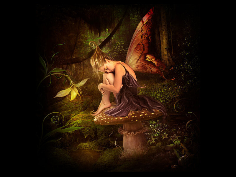 Fairy Sitting on Mushroom