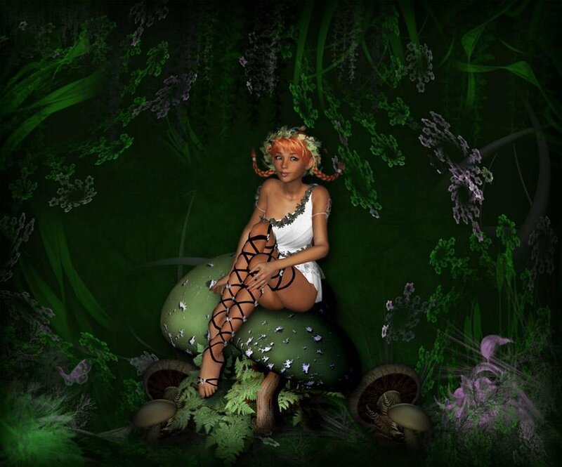 fairy sitting on mushrooms