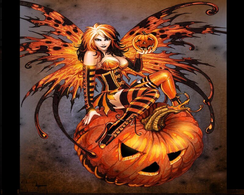 Fairy Sitting on Pumpkin — Orange