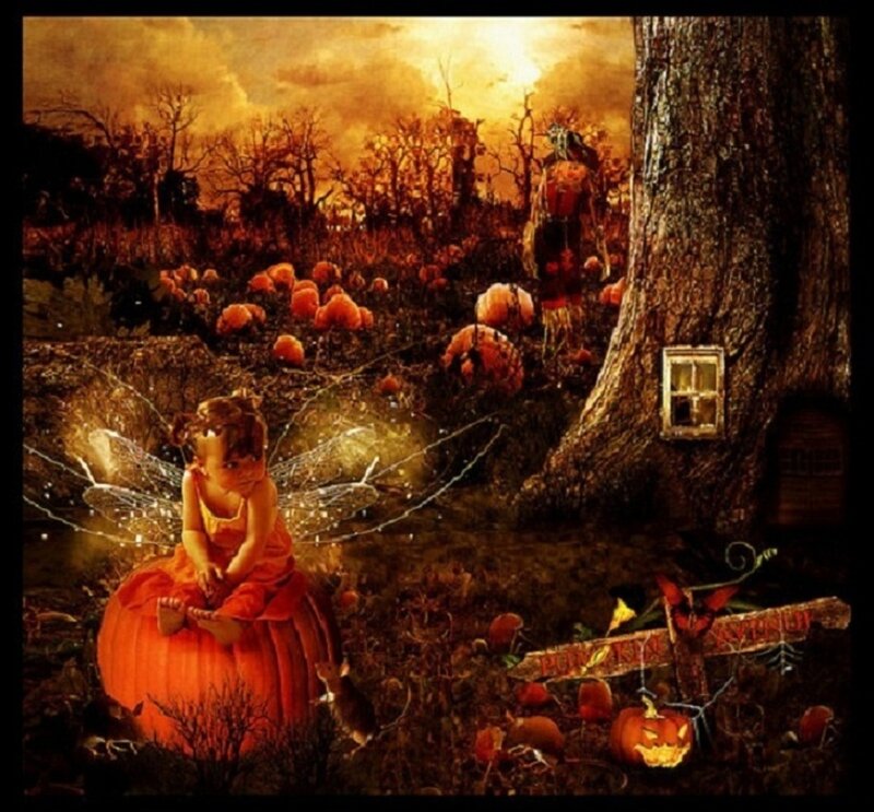 Fairy Sitting on Pumpkin