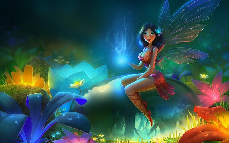 Fairy Sitting on Rock — Blue