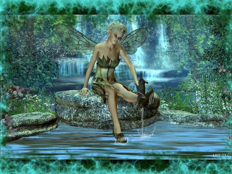 Fairy Sitting on Rock — Green