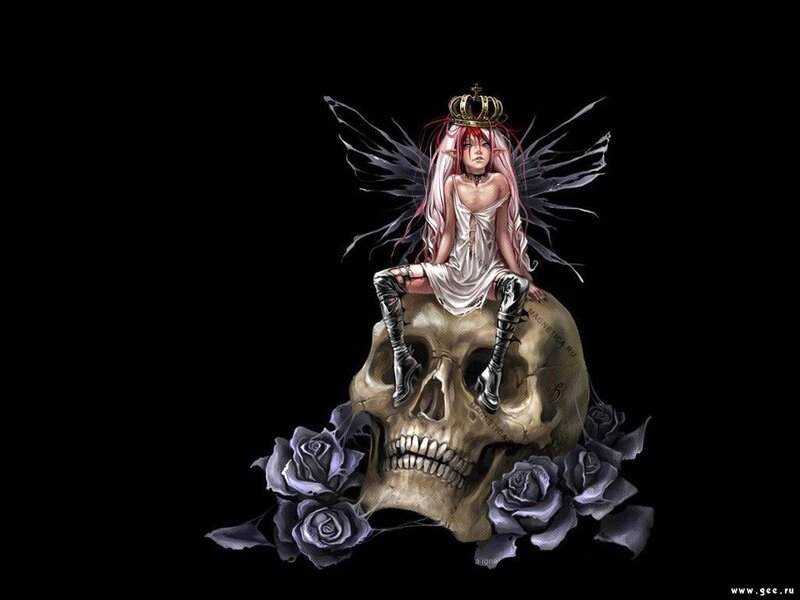 Fairy Sitting on Skull — Black