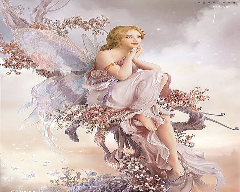 Fairy Sitting on Tree — Pink, Serene