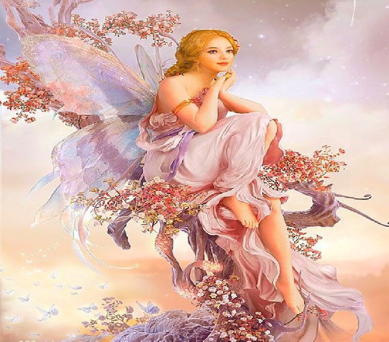 Fairy Sitting on Tree — Pink