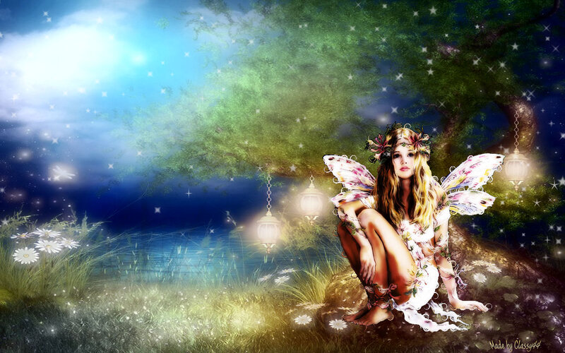 Fairy Sitting under Tree — Green