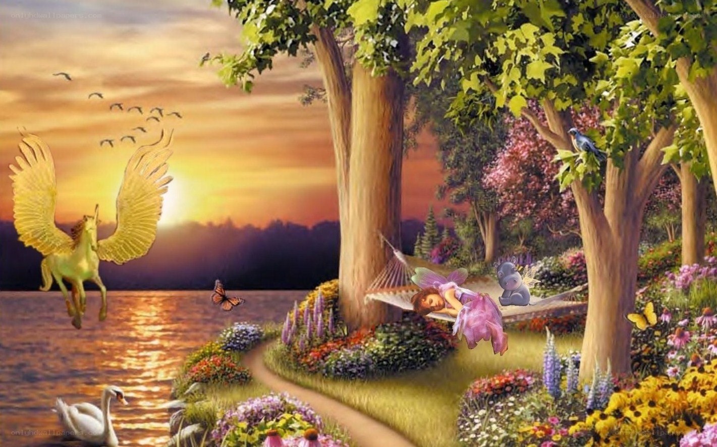 Fairy sleeping in a garden