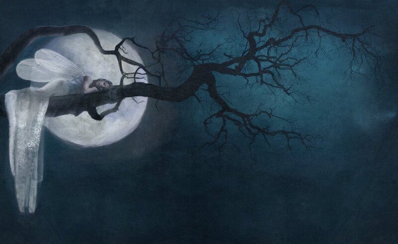 Fairy Sleeping on Branch — Blue